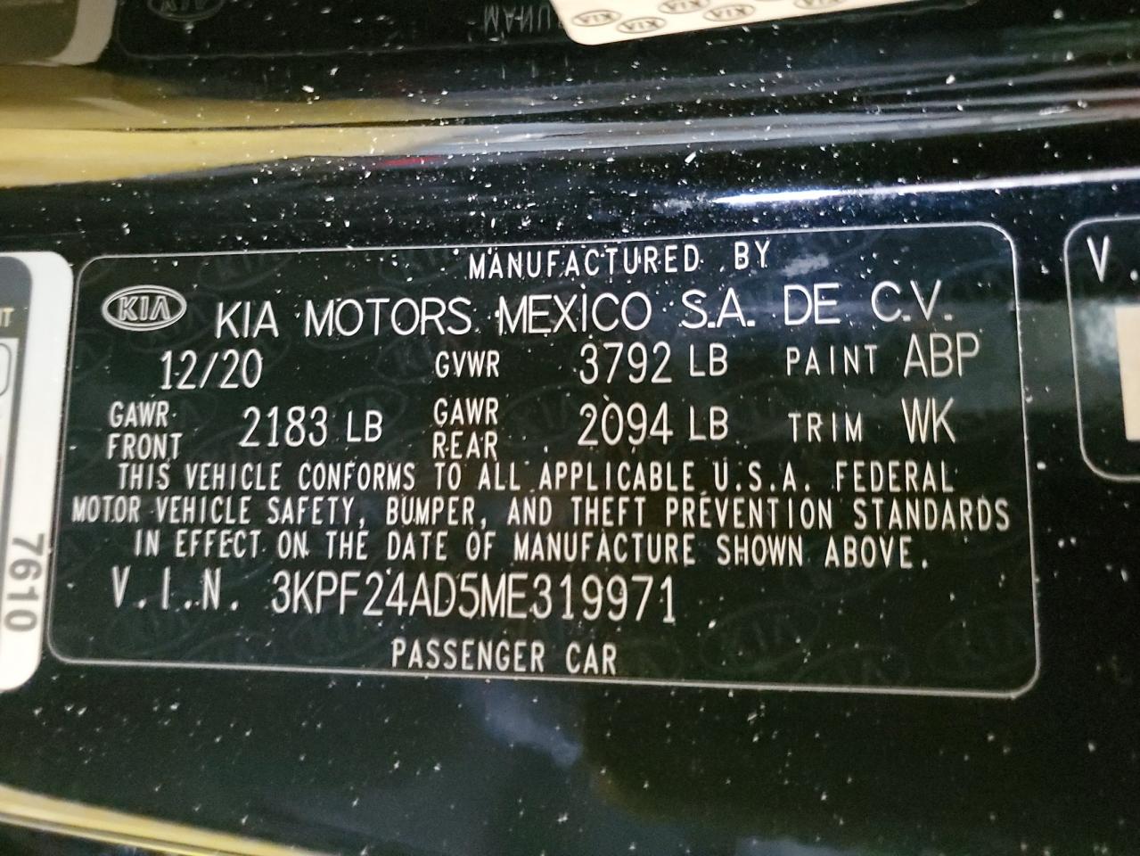 2021 Kia Forte Fe VIN: 3KPF24AD5ME319971 Lot: 65580584