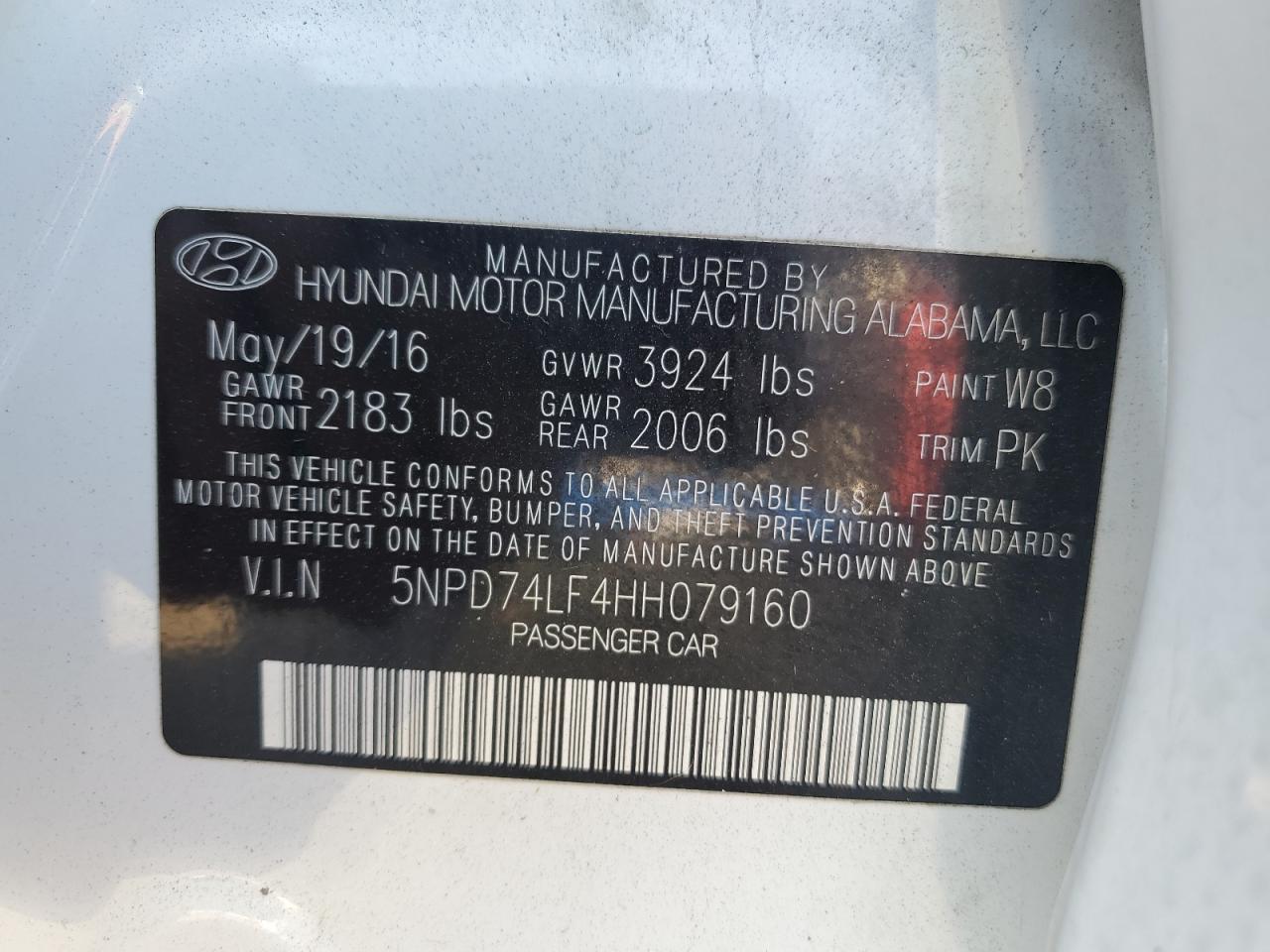 5NPD74LF4HH079160 2017 HYUNDAI ELANTRA - Image 12