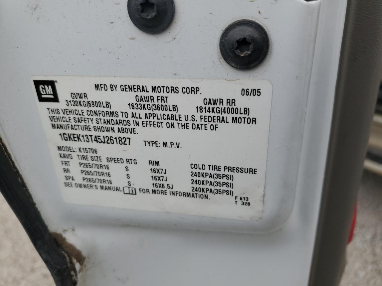 2005 GMC Yukon VIN: 1GKEK13T45J261827 Lot: 64165874