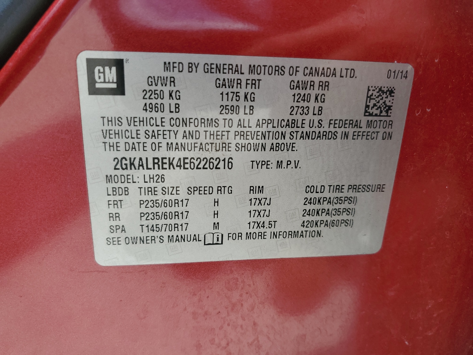 2GKALREK4E6226216 2014 GMC Terrain Sle