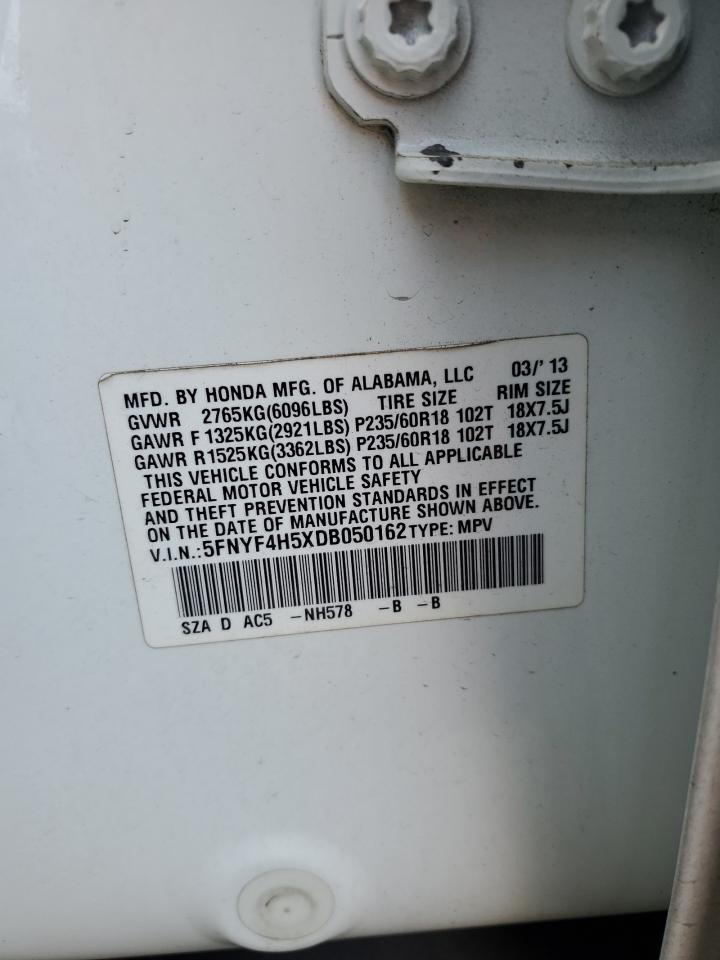 2013 Honda Pilot Exl VIN: 5FNYF4H5XDB050162 Lot: 66700204