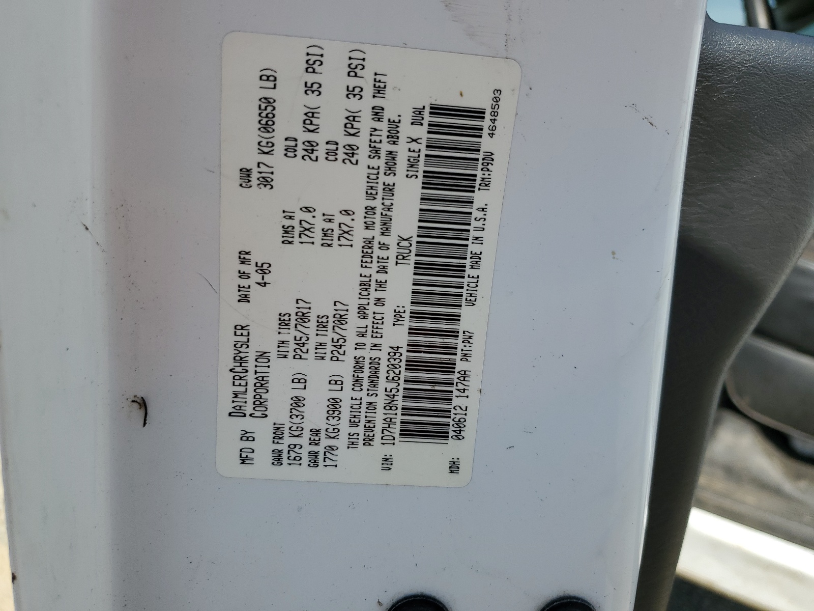 1D7HA18N45J620394 2005 Dodge Ram 1500 St