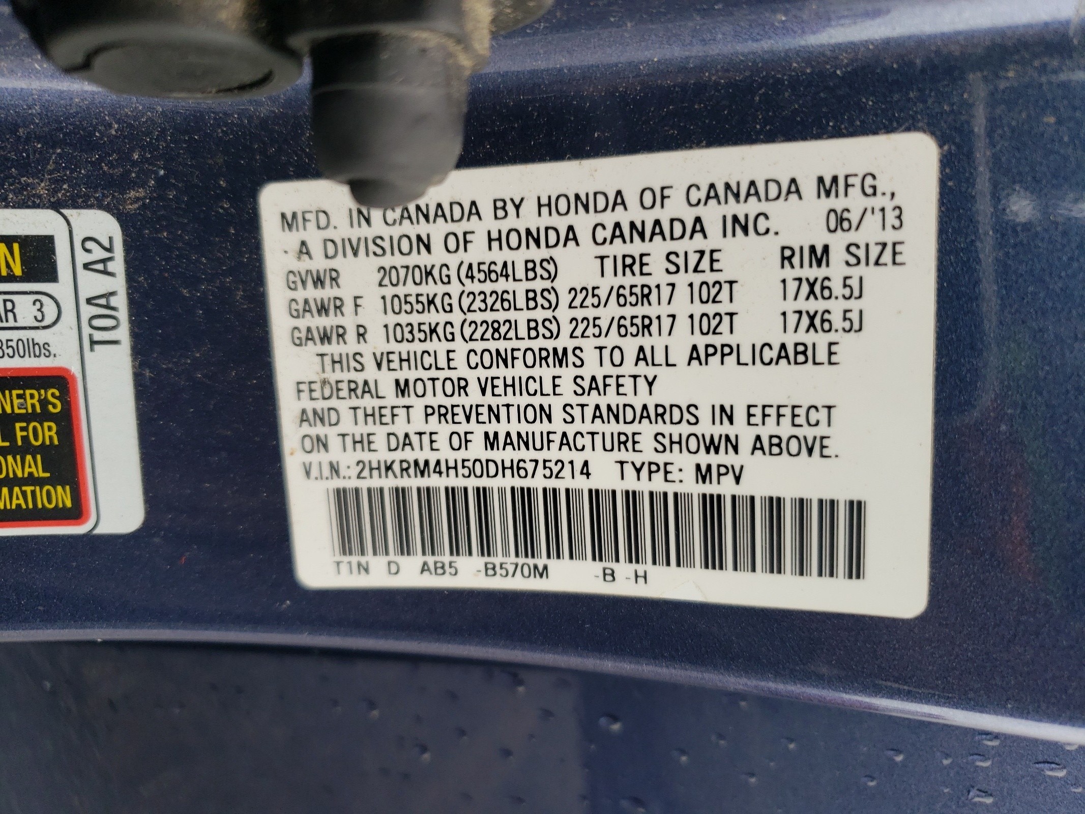 2HKRM4H50DH675214 2013 Honda Cr-V Ex