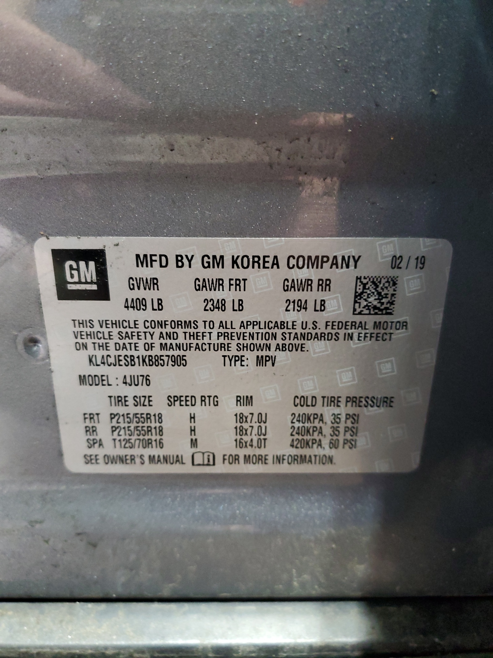 KL4CJESB1KB857905 2019 Buick Encore Preferred