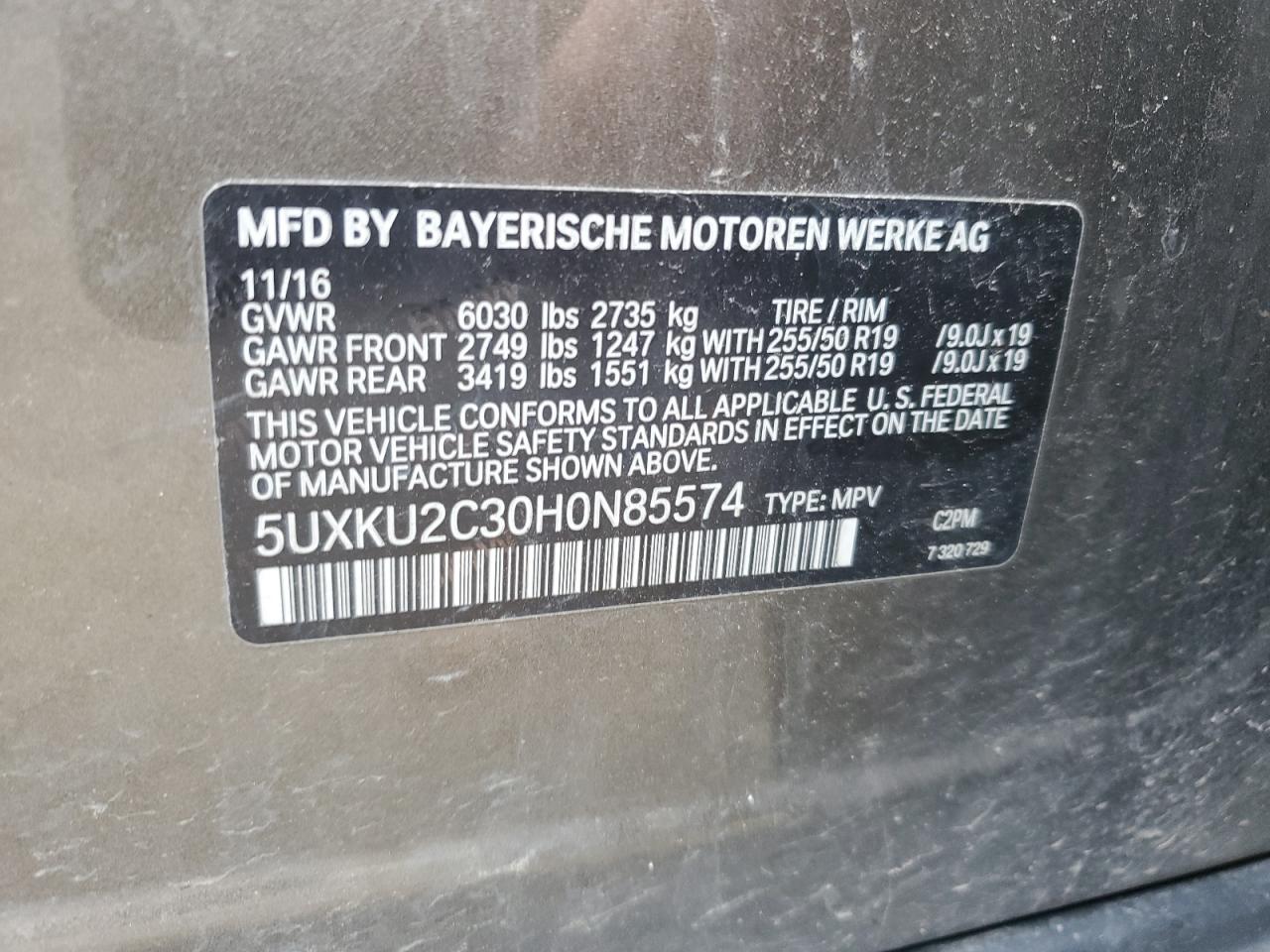 5UXKU2C30H0N85574 2017 BMW X6 xDrive35I