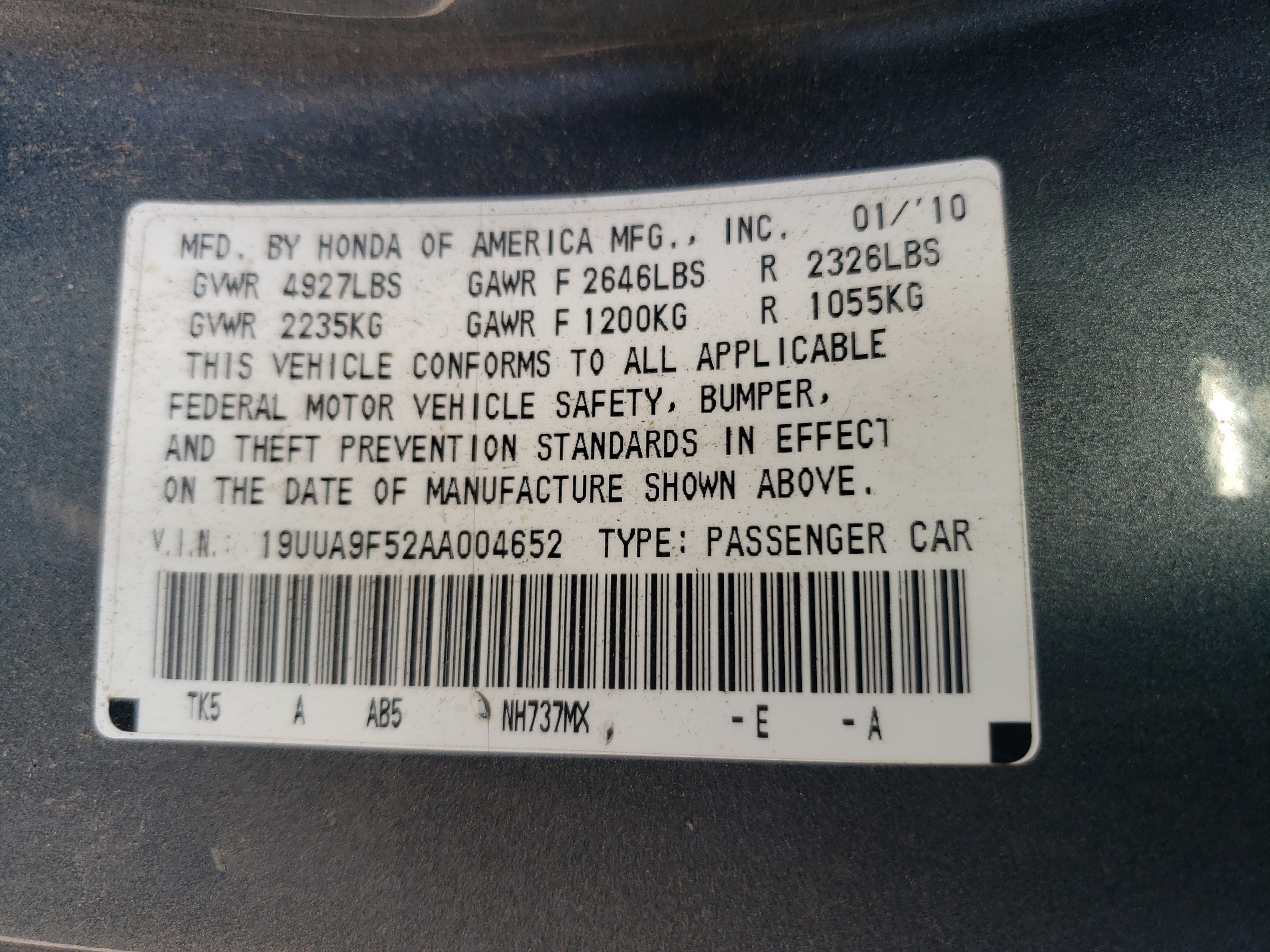 19UUA9F52AA004652 2010 Acura Tl