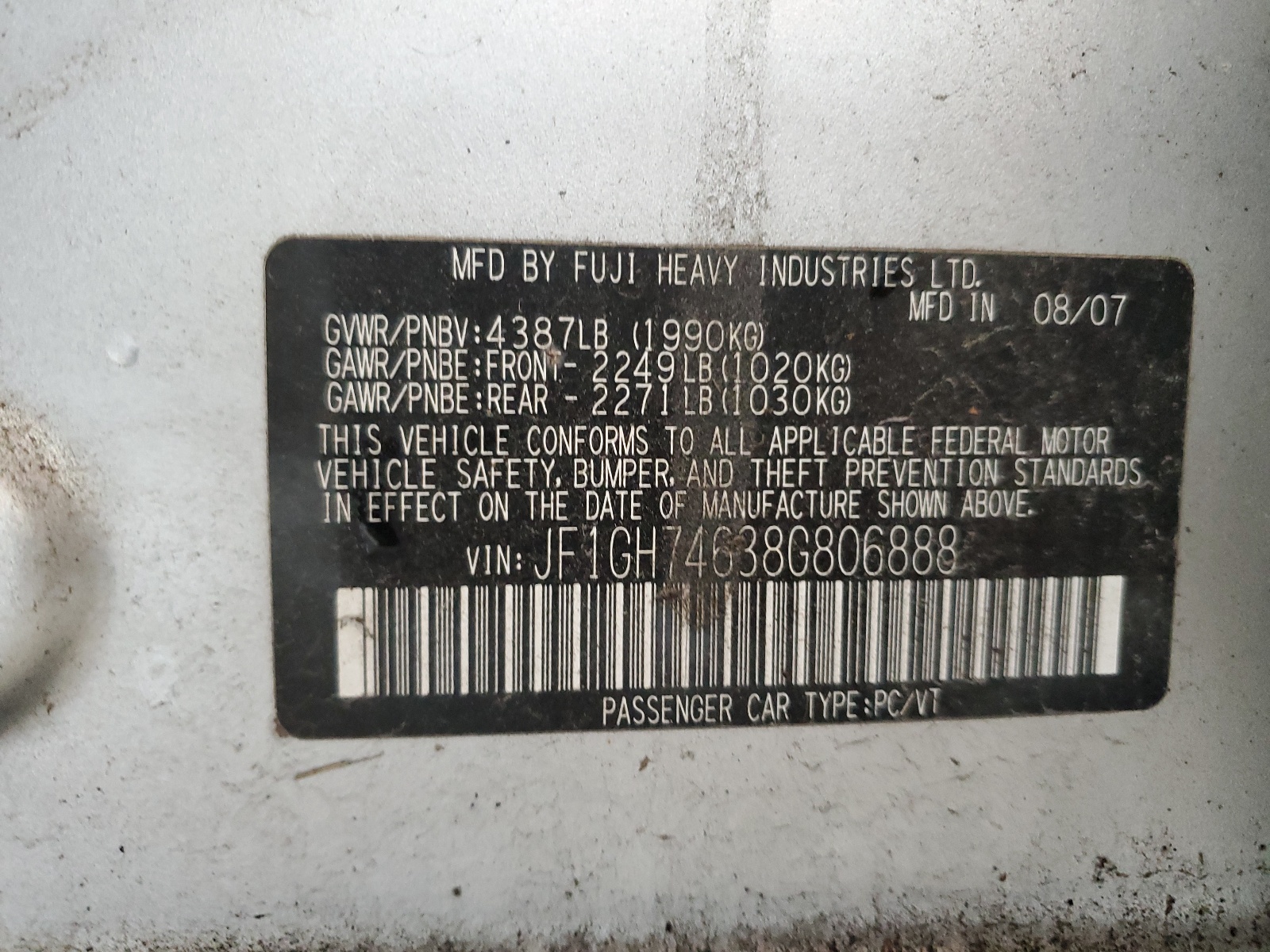 JF1GH74638G806888 2008 Subaru Impreza Wrx