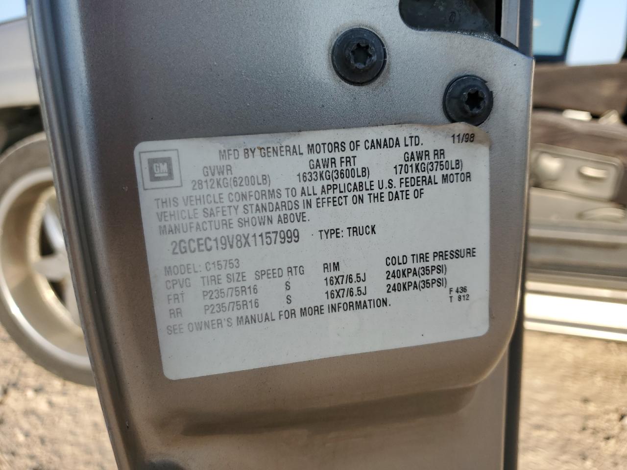 1999 Chevrolet Silverado C1500 VIN: 2GCEC19V8X1157999 Lot: 66518504