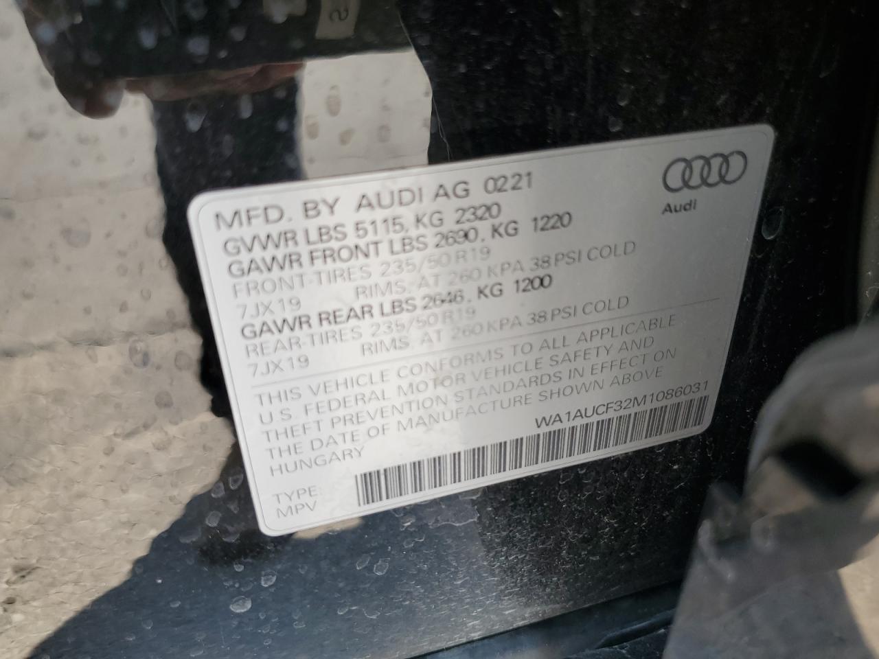 2021 Audi Q3 Premium 40 VIN: WA1AUCF32M1086031 Lot: 66417394