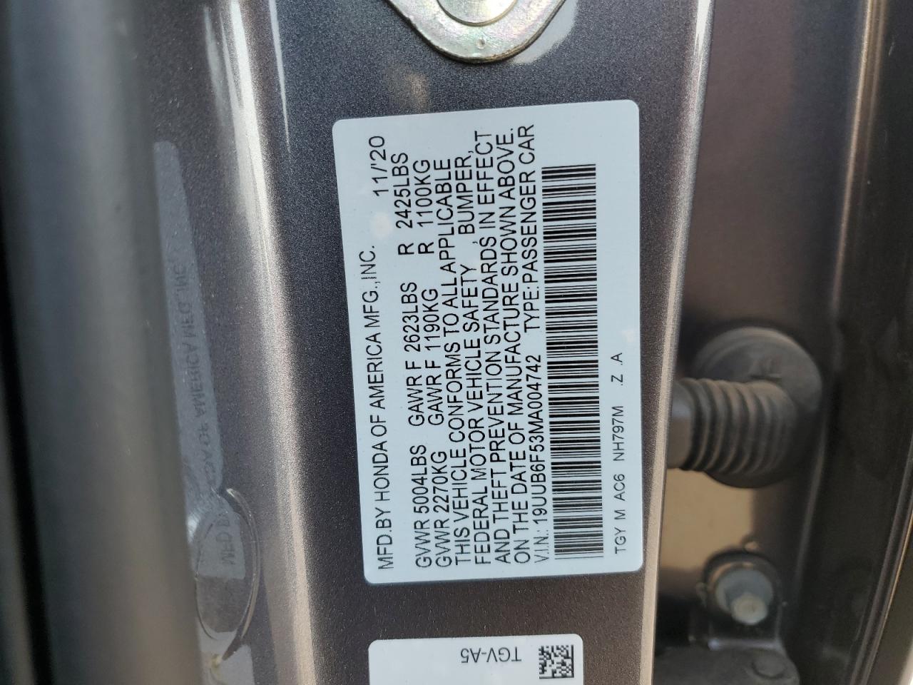 19UUB6F53MA004742 2021 Acura Tlx Tech A