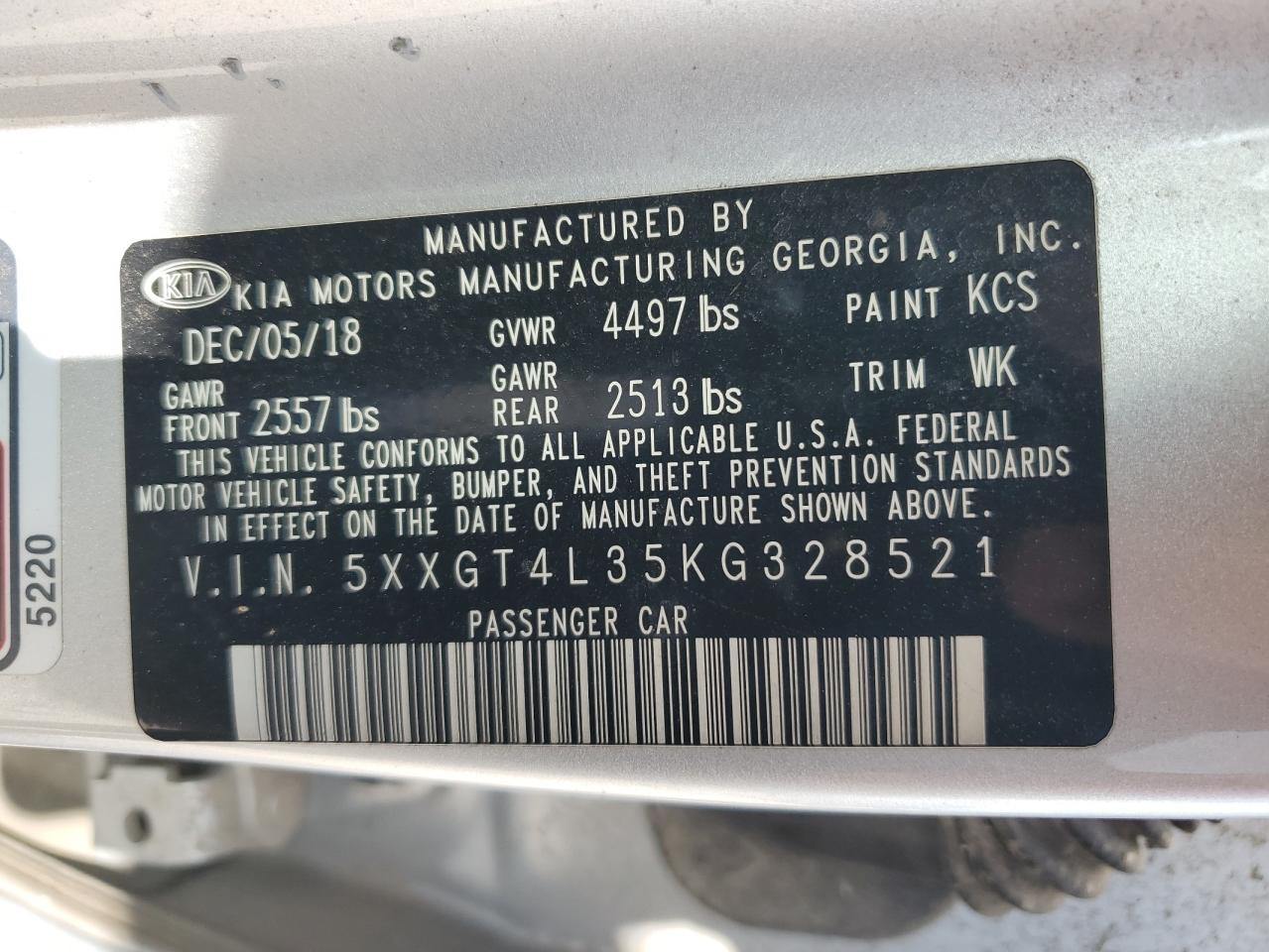 5XXGT4L35KG328521 2019 Kia Optima Lx 5XXGT4L35KG328521 2019 Kia Optima Lx