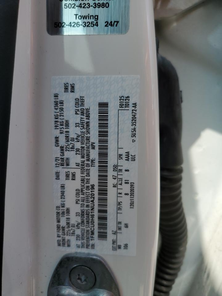 2022 Ford Escape Sel VIN: 1FMCU0H61NUA20196 Lot: 66155574