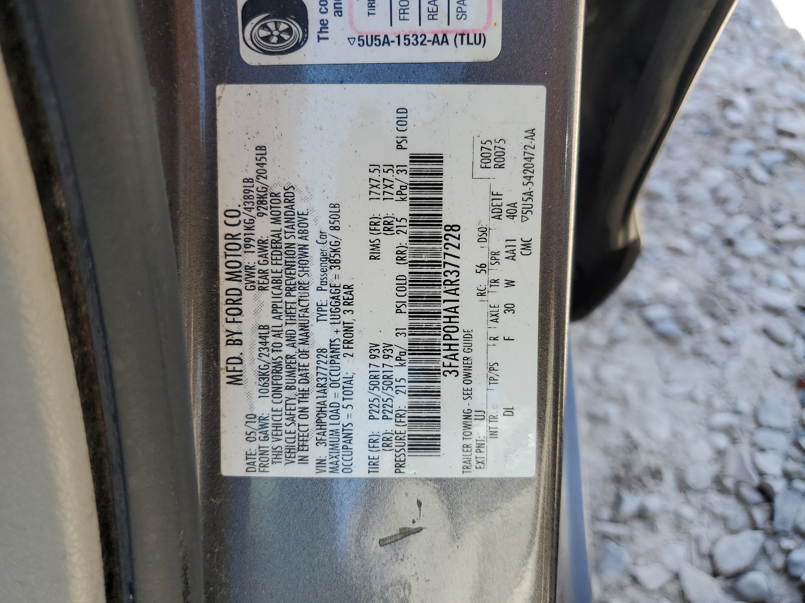 3FAHP0HA1AR377228 2010 Ford Fusion Se