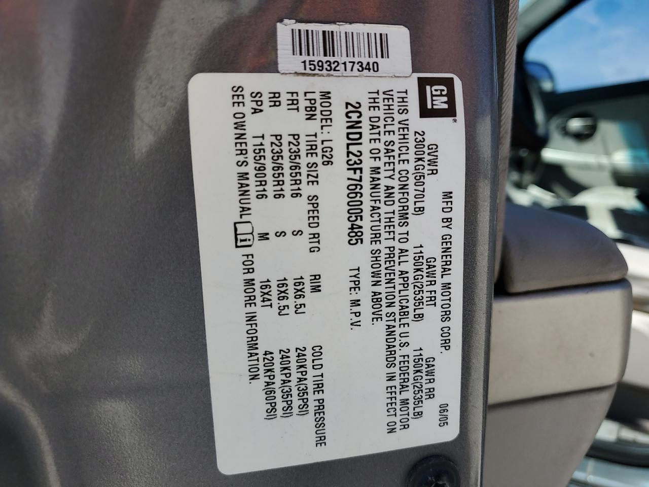 2CNDL23F766005485 2006 Chevrolet Equinox Ls