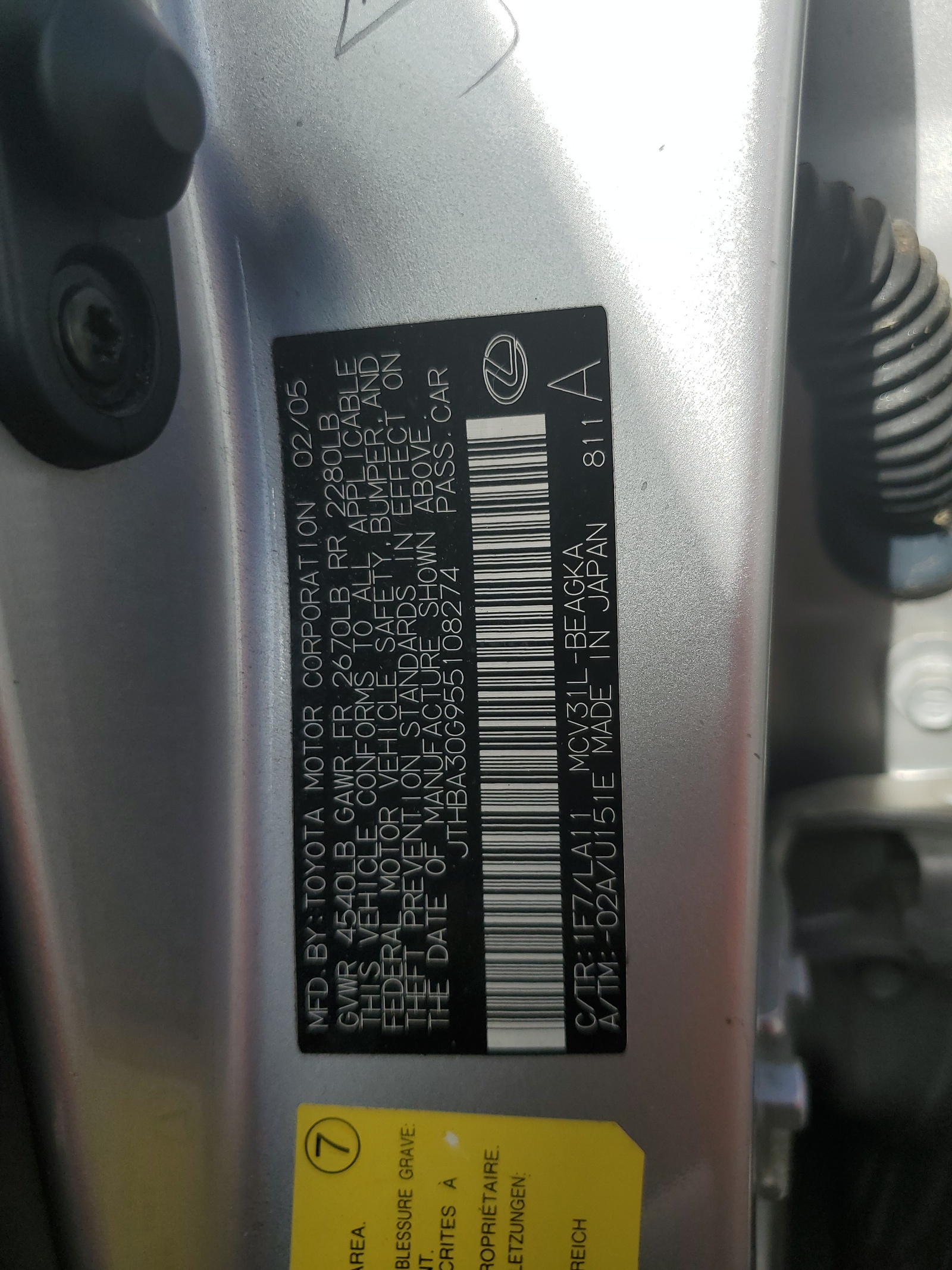 JTHBA30G955108274 2005 Lexus Es 330