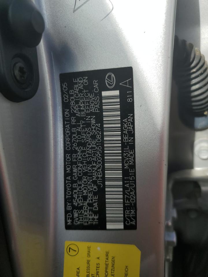 2005 Lexus Es 330 VIN: JTHBA30G955108274 Lot: 64158924