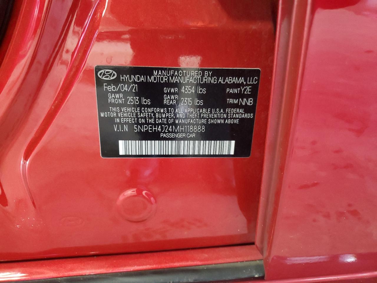 2021 Hyundai Sonata Limited VIN: 5NPEH4J24MH118888 Lot: 66342794