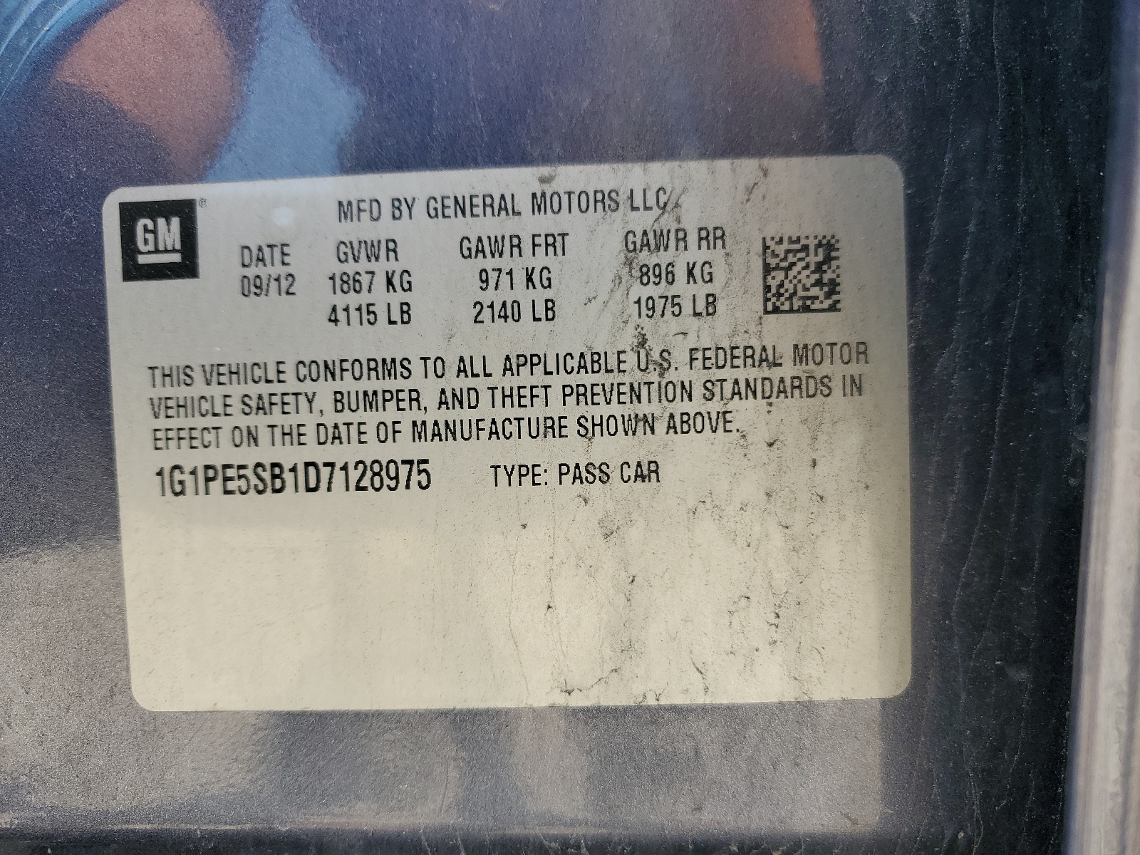 1G1PE5SB1D7128975 2013 Chevrolet Cruze Lt