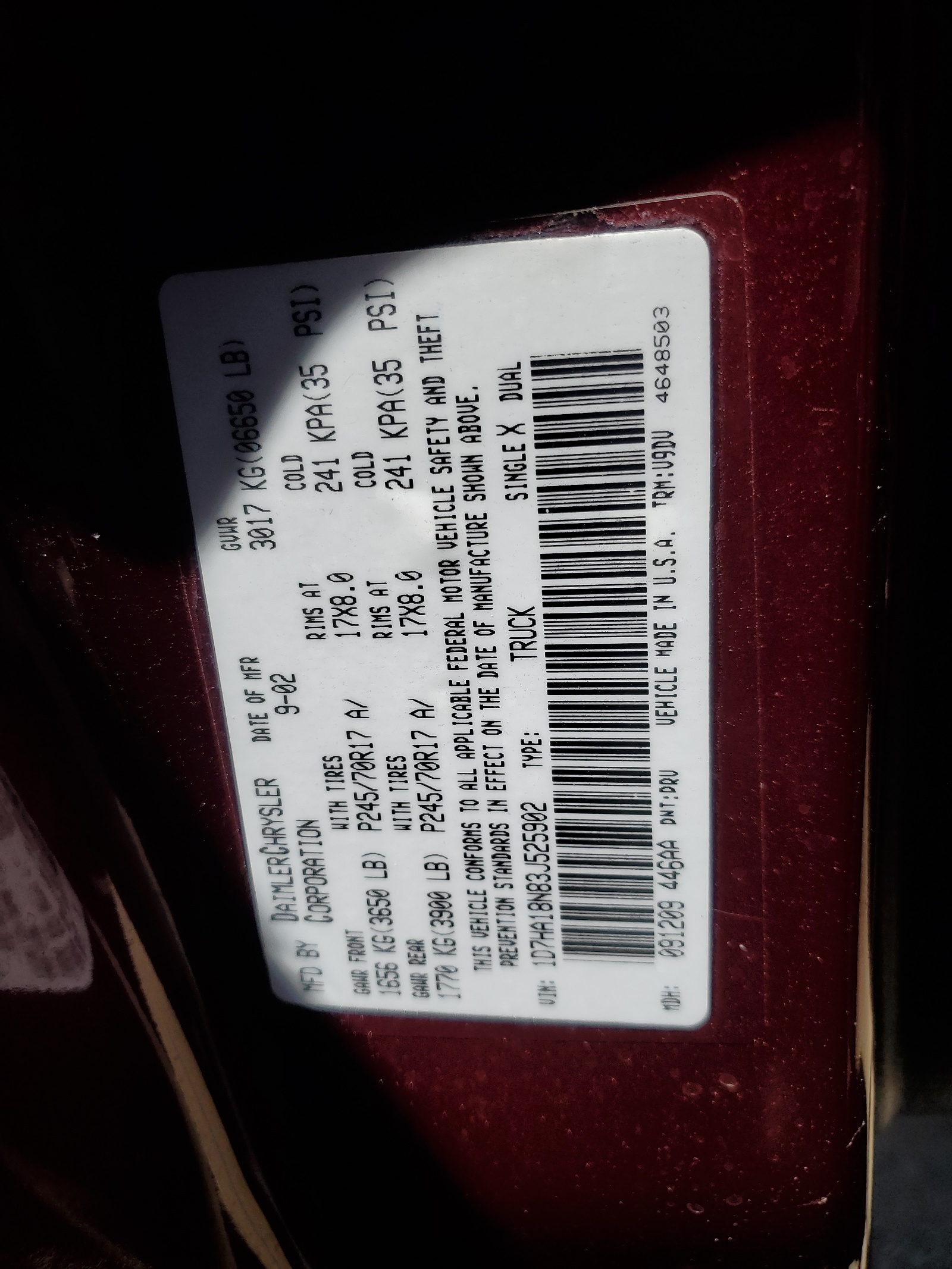 1D7HA18N83J525902 2003 Dodge Ram 1500 St