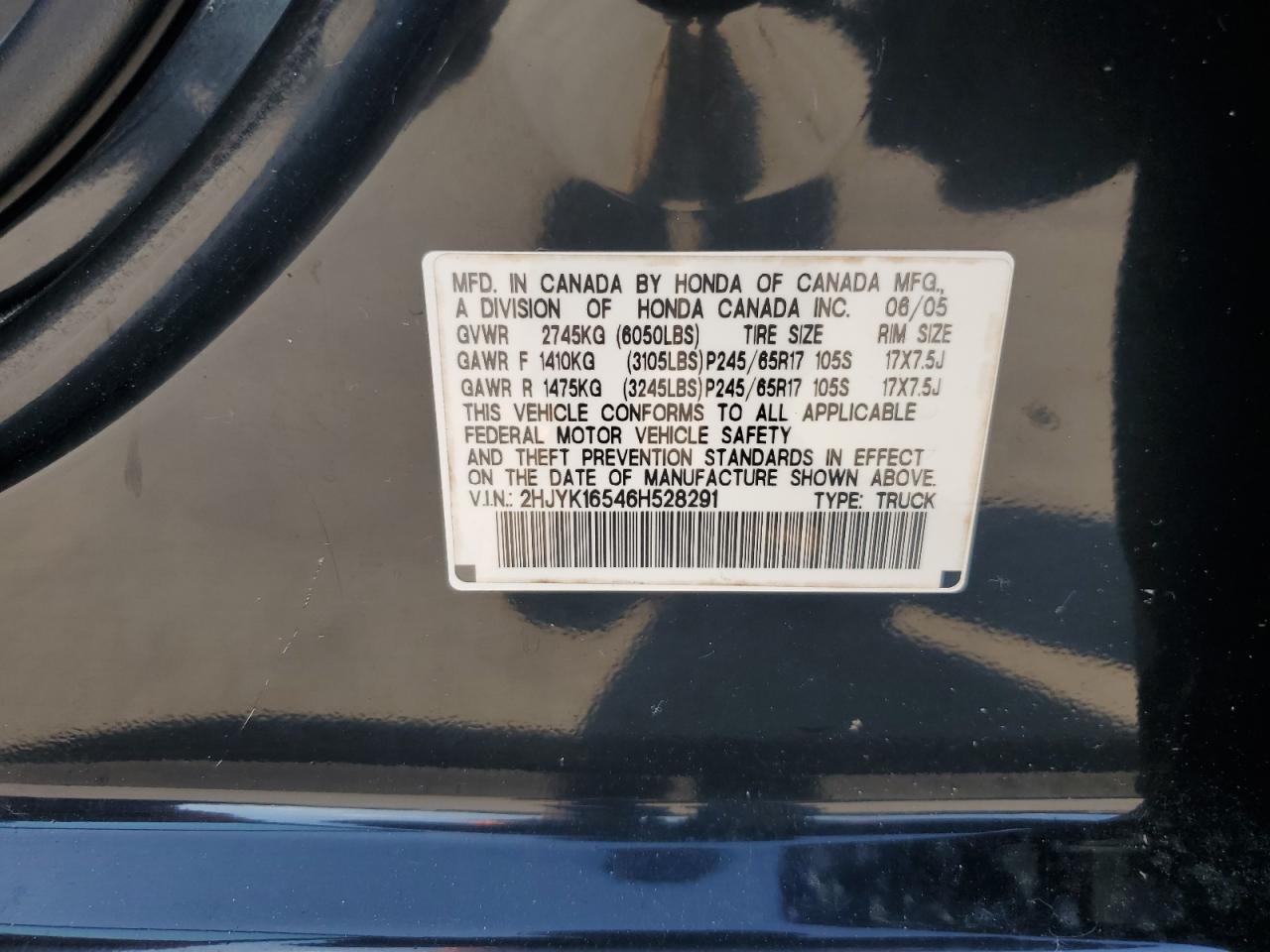 2HJYK16546H528291 2006 Honda Ridgeline Rtl