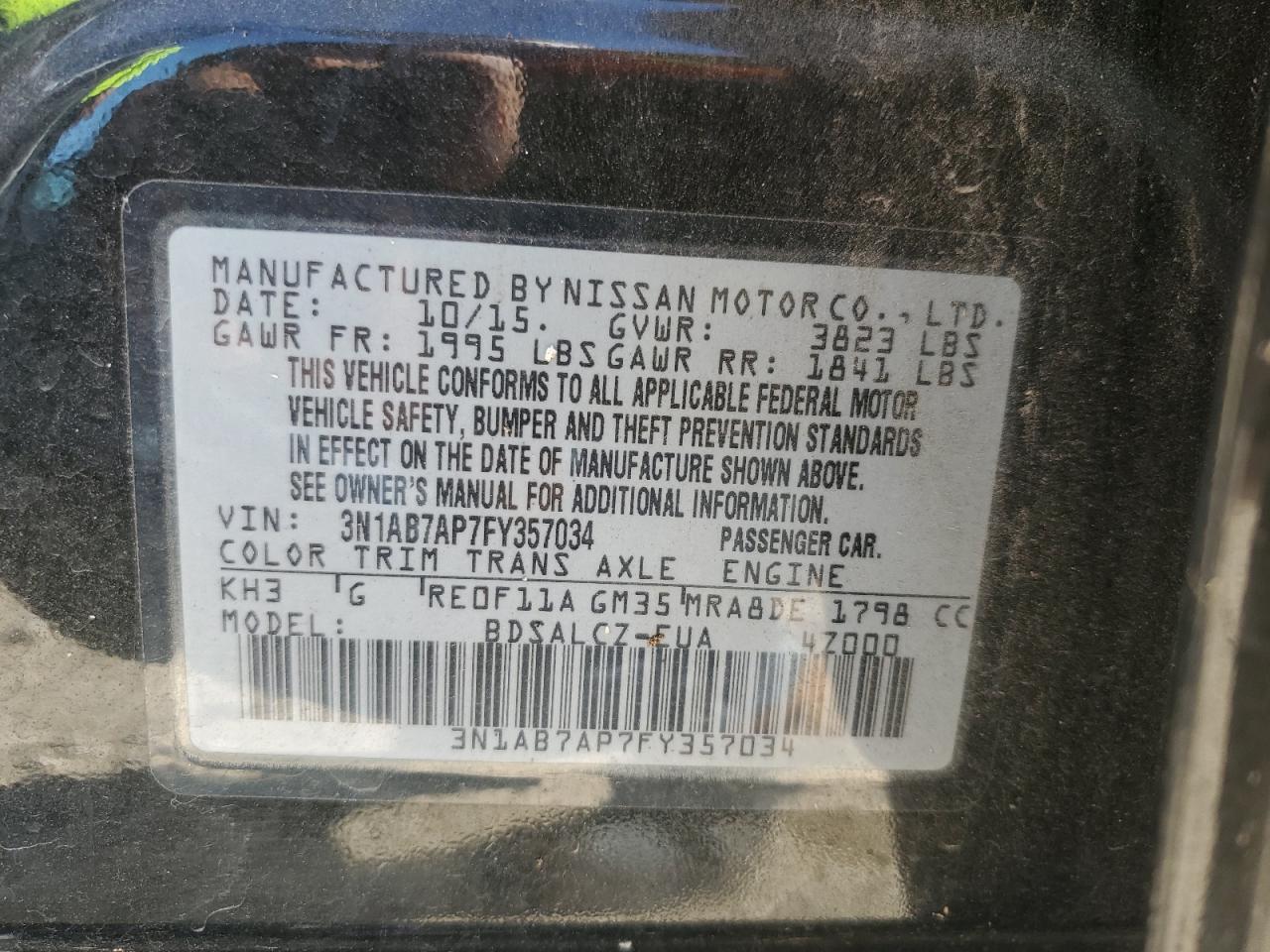 3N1AB7AP7FY357034 2015 Nissan Sentra S