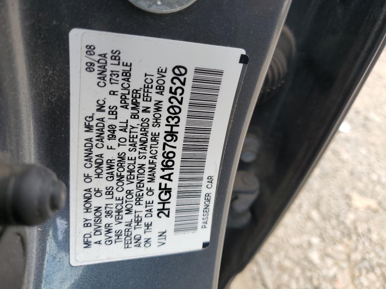 2009 Honda Civic Lx-S VIN: 2HGFA16679H302520 Lot: 66040994