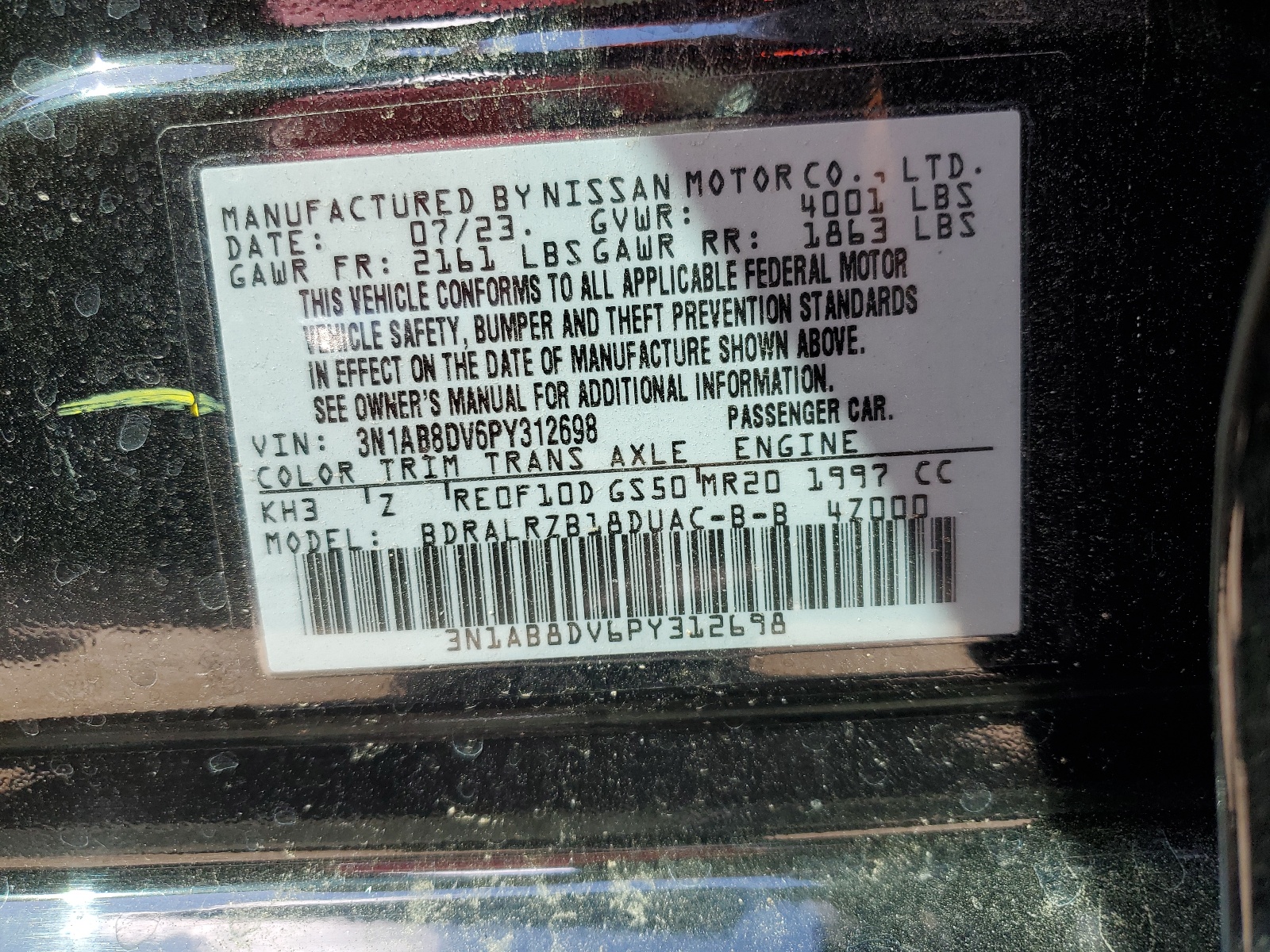 3N1AB8DV6PY312698 2023 Nissan Sentra Sr