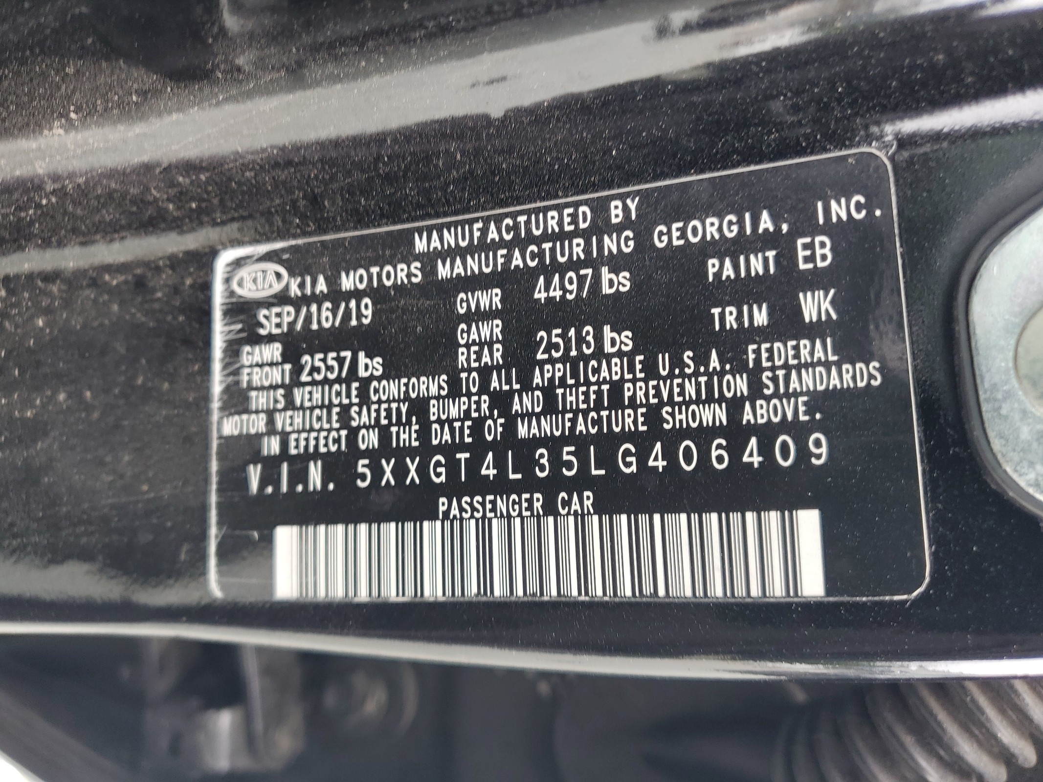 5XXGT4L35LG406409 2020 Kia Optima Lx