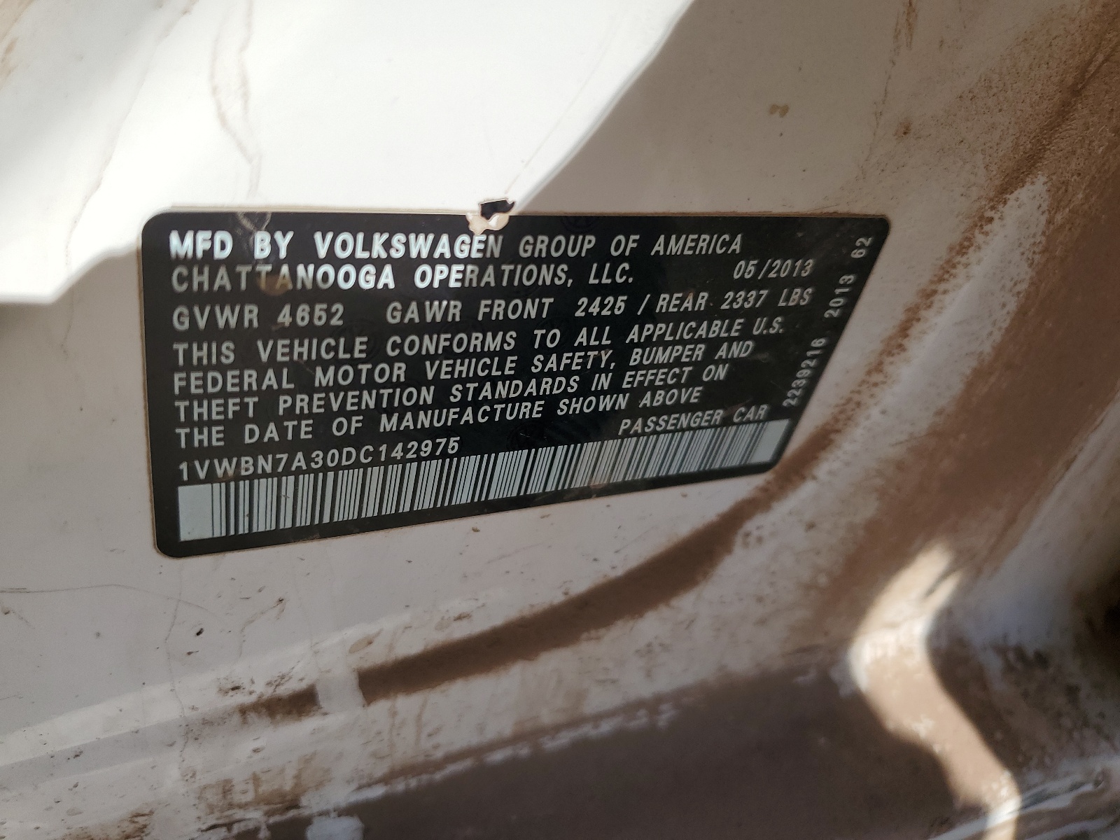 1VWBN7A30DC142975 2013 Volkswagen Passat Se