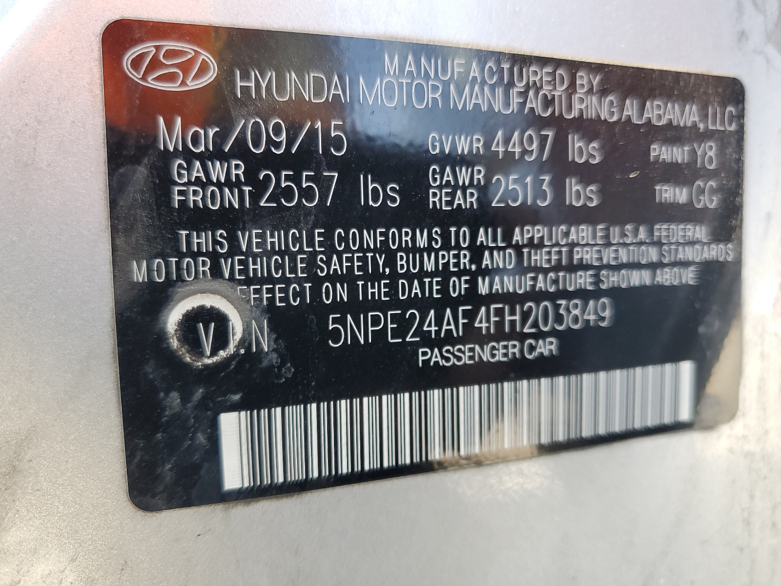 5NPE24AF4FH203849 2015 Hyundai Sonata Se