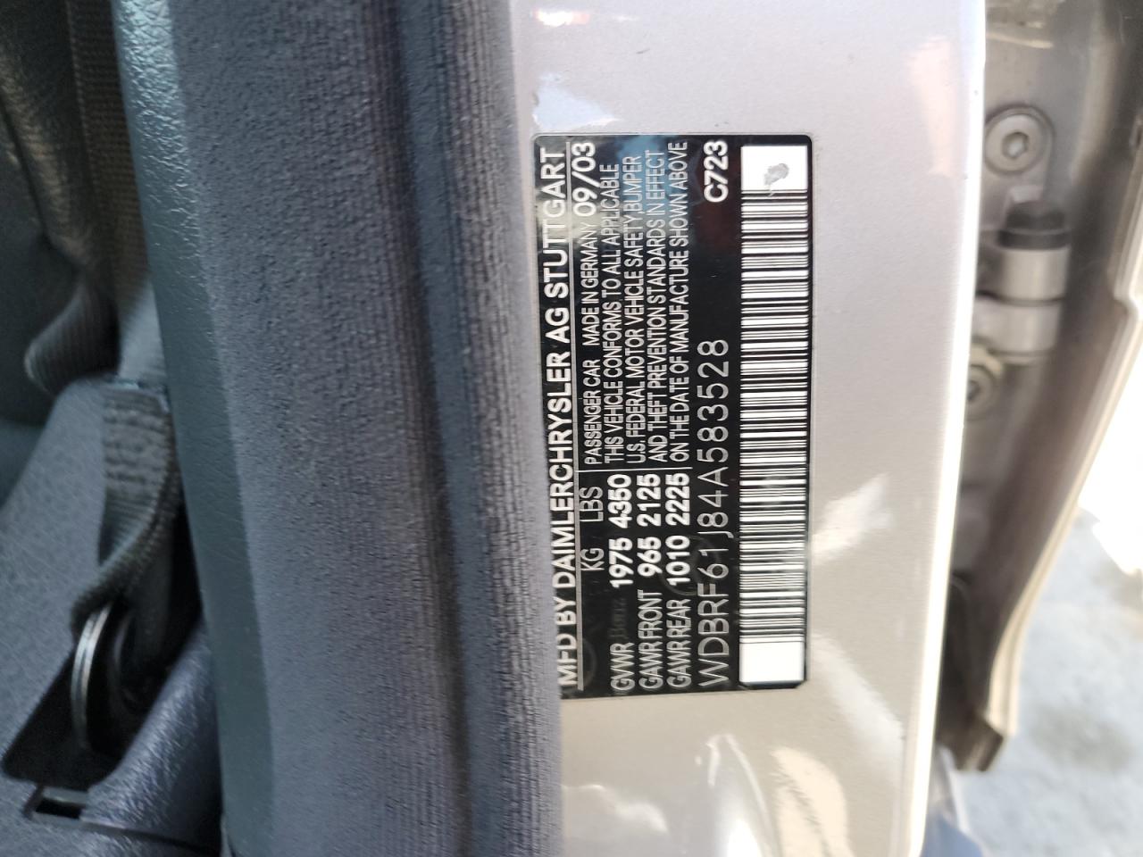 2004 Mercedes-Benz C 240 VIN: WDBRF61J84A583528 Lot: 66351264