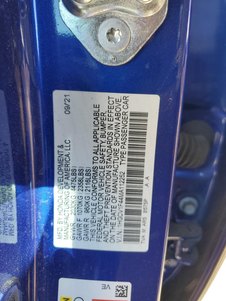2021 Honda Accord Sport Se VIN: 1HGCV1F44MA112252 Lot: 68183204