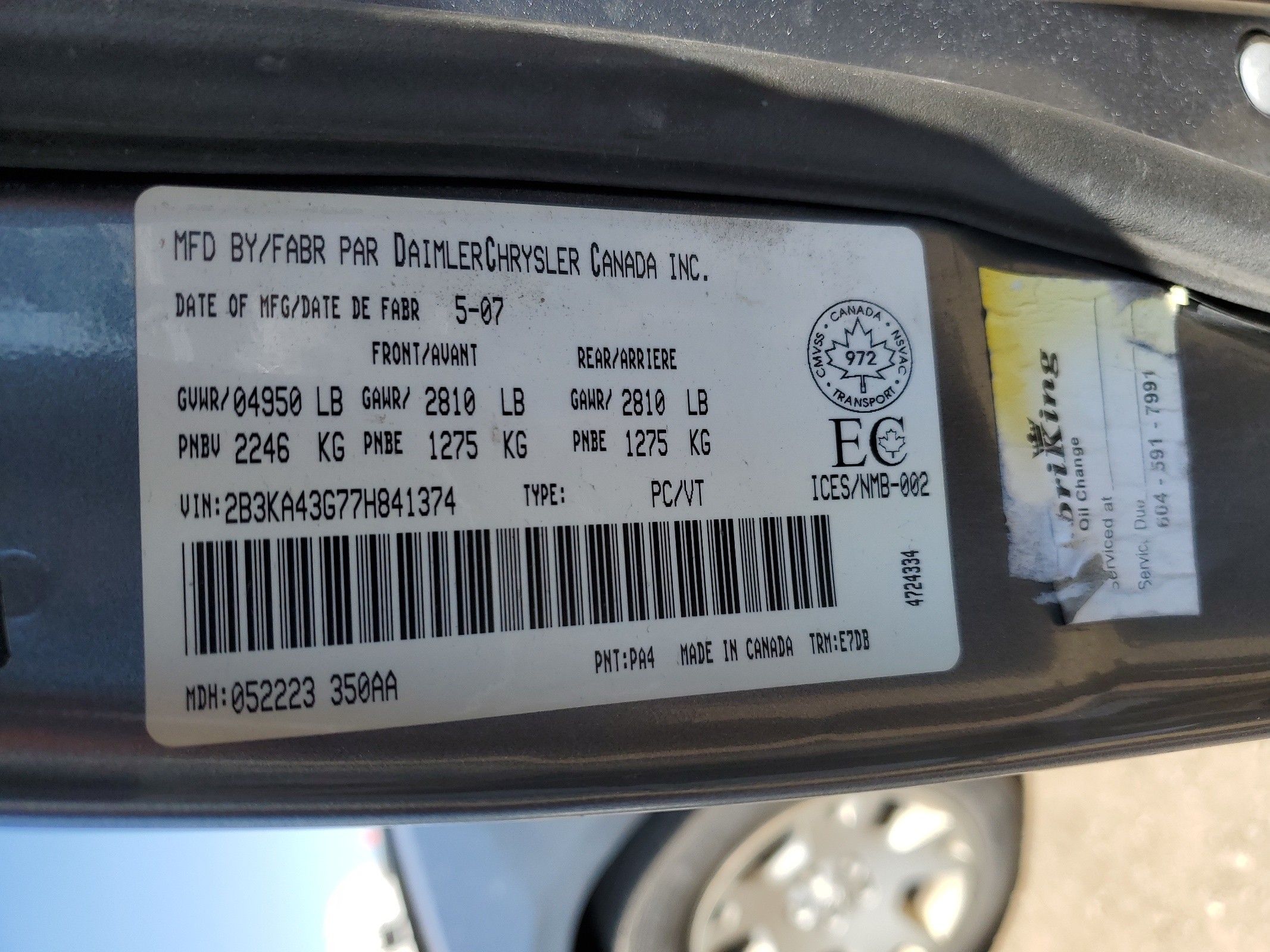 2B3KA43G77H841374 2007 Dodge Charger Se