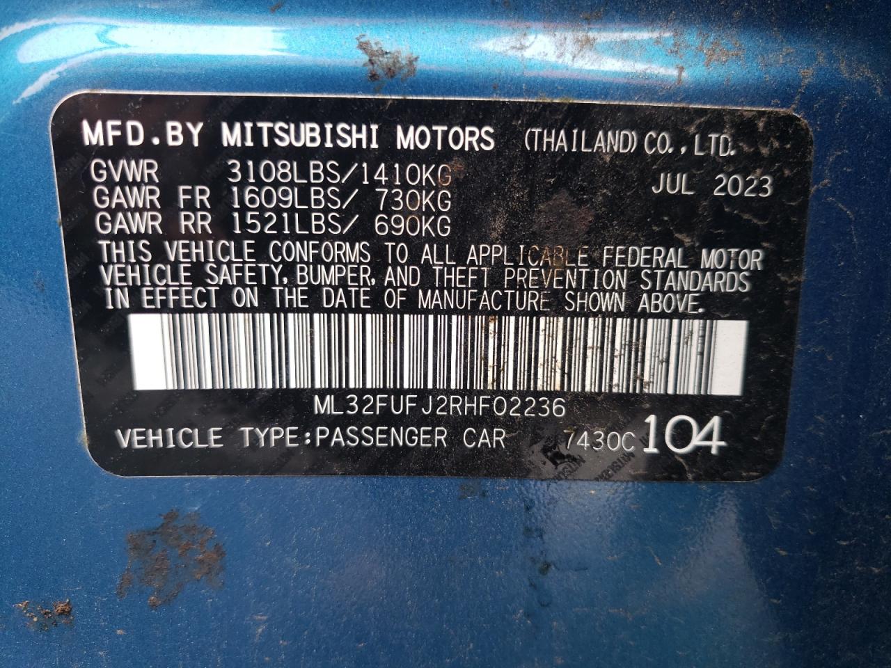 ML32FUFJ2RHF02236 2024 Mitsubishi Mirage G4 Es