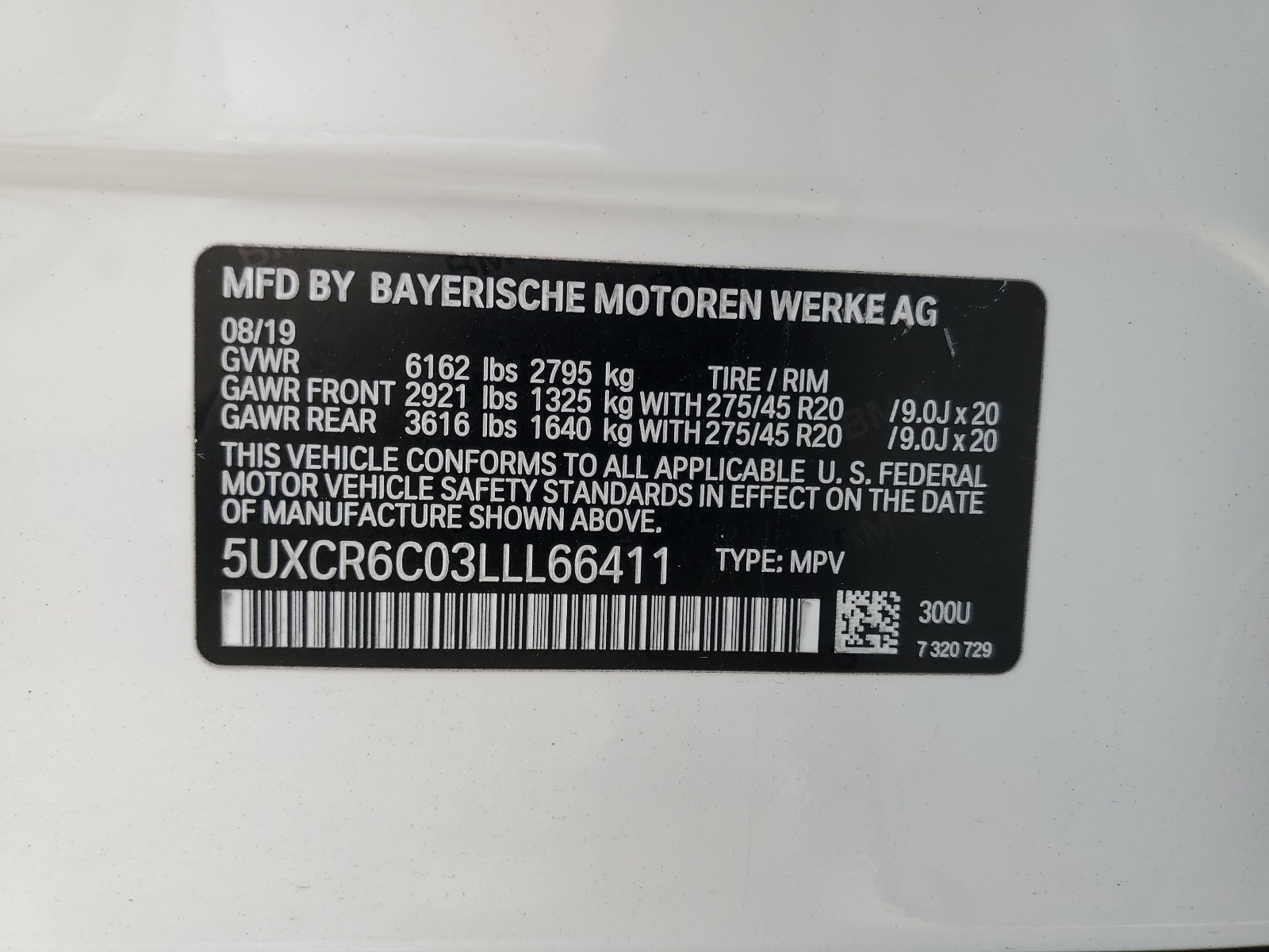 5UXCR6C03LLL66411 2020 BMW X5 xDrive40I