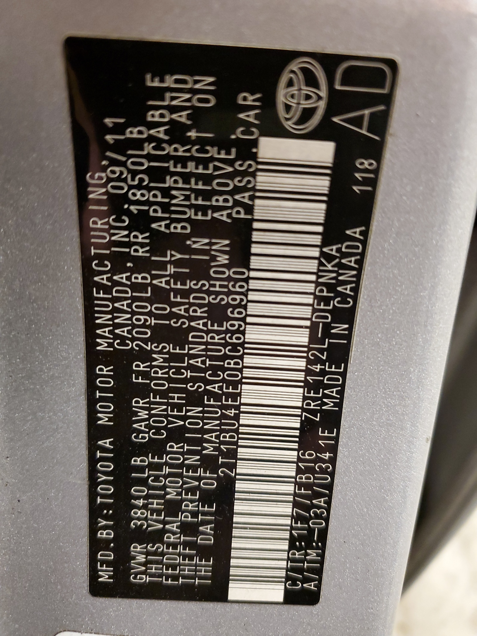 2T1BU4EE0BC696960 2011 Toyota Corolla Base