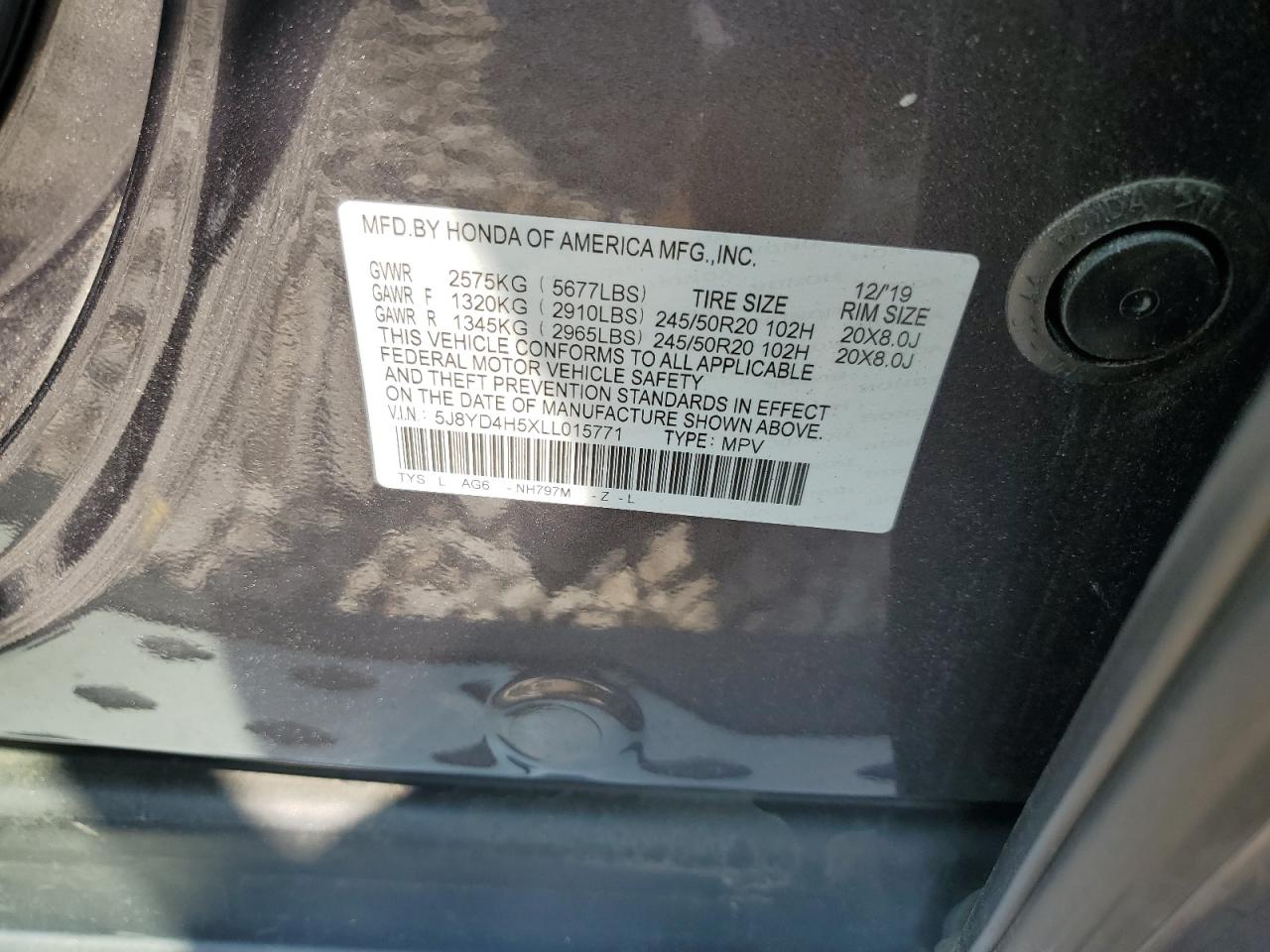 5J8YD4H5XLL015771 2020 Acura Mdx Technology