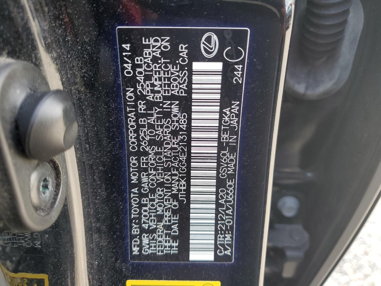 2014 Lexus Es 350 VIN: JTHBK1GG4E2131485 Lot: 68447024