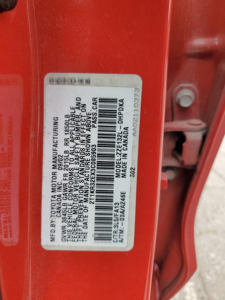 2003 Toyota Corolla Matrix Xr VIN: 2T1KR32EX3C085903 Lot: 67411274