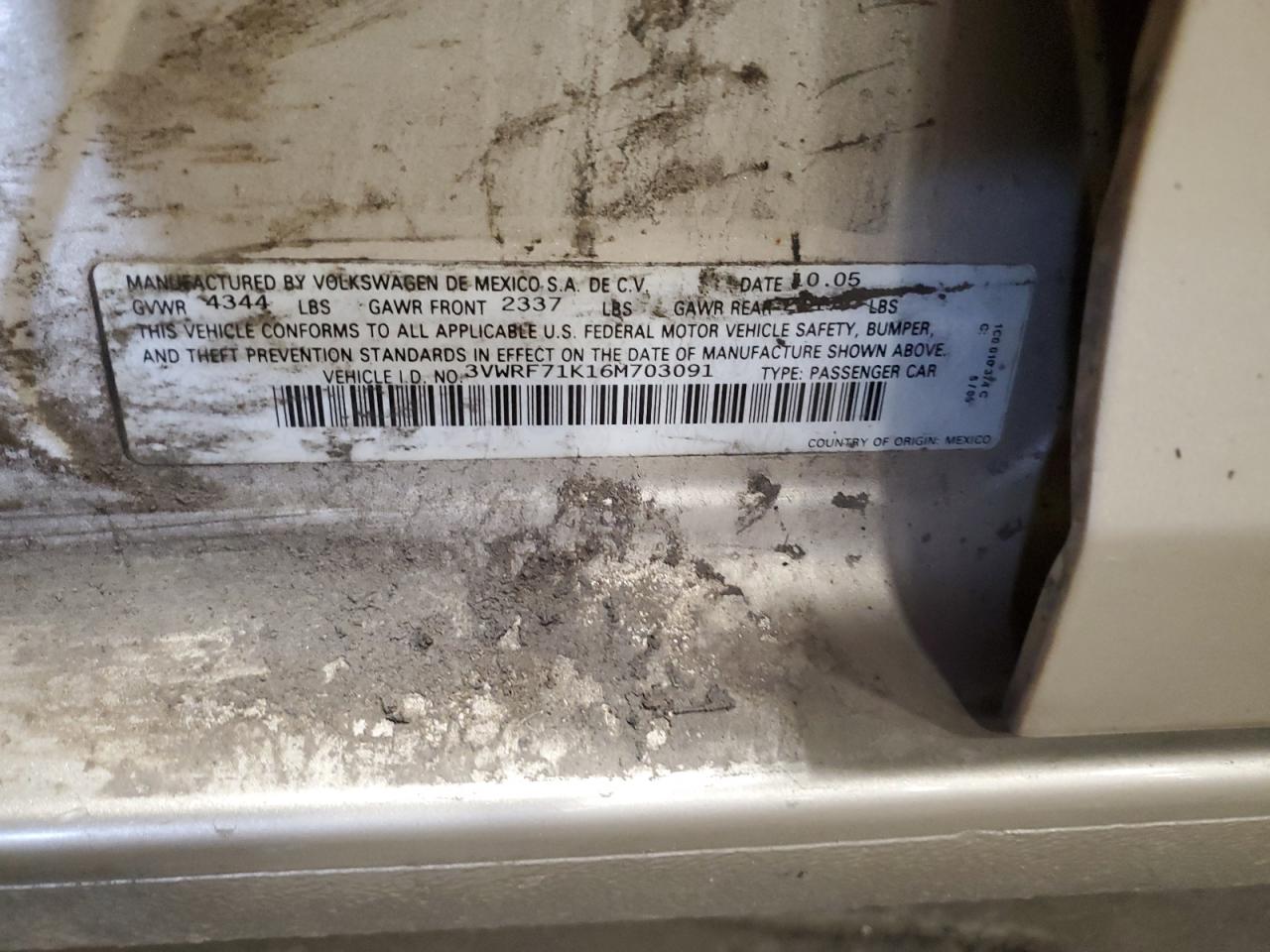 2006 Volkswagen Jetta 2.5 VIN: 3VWRF71K16M703091 Lot: 65666574