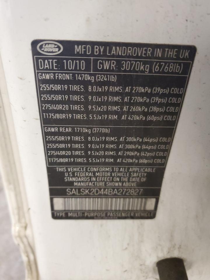 2011 Land Rover Range Rover Sport Lux VIN: SALSK2D44BA272827 Lot: 66138644