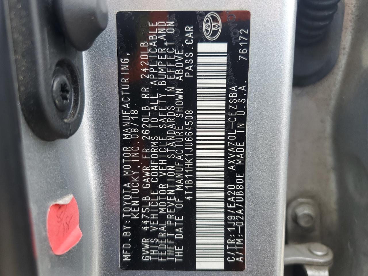 4T1B11HK1JU664508 2018 TOYOTA CAMRY - Image 13