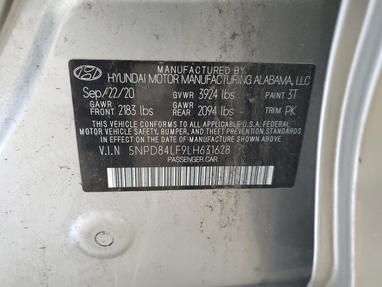 2020 Hyundai Elantra Sel/Value/Limited VIN: 5NPD84LF9LH631628 Lot: 40649985