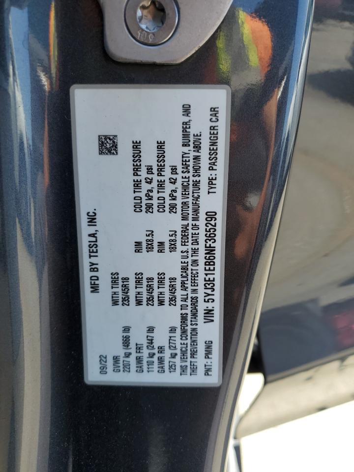 5YJ3E1EB6NF365290 2022 Tesla Model 3