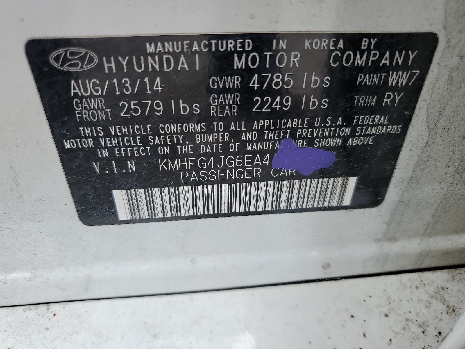 KMHFG4JG6EA418665 2014 Hyundai Azera