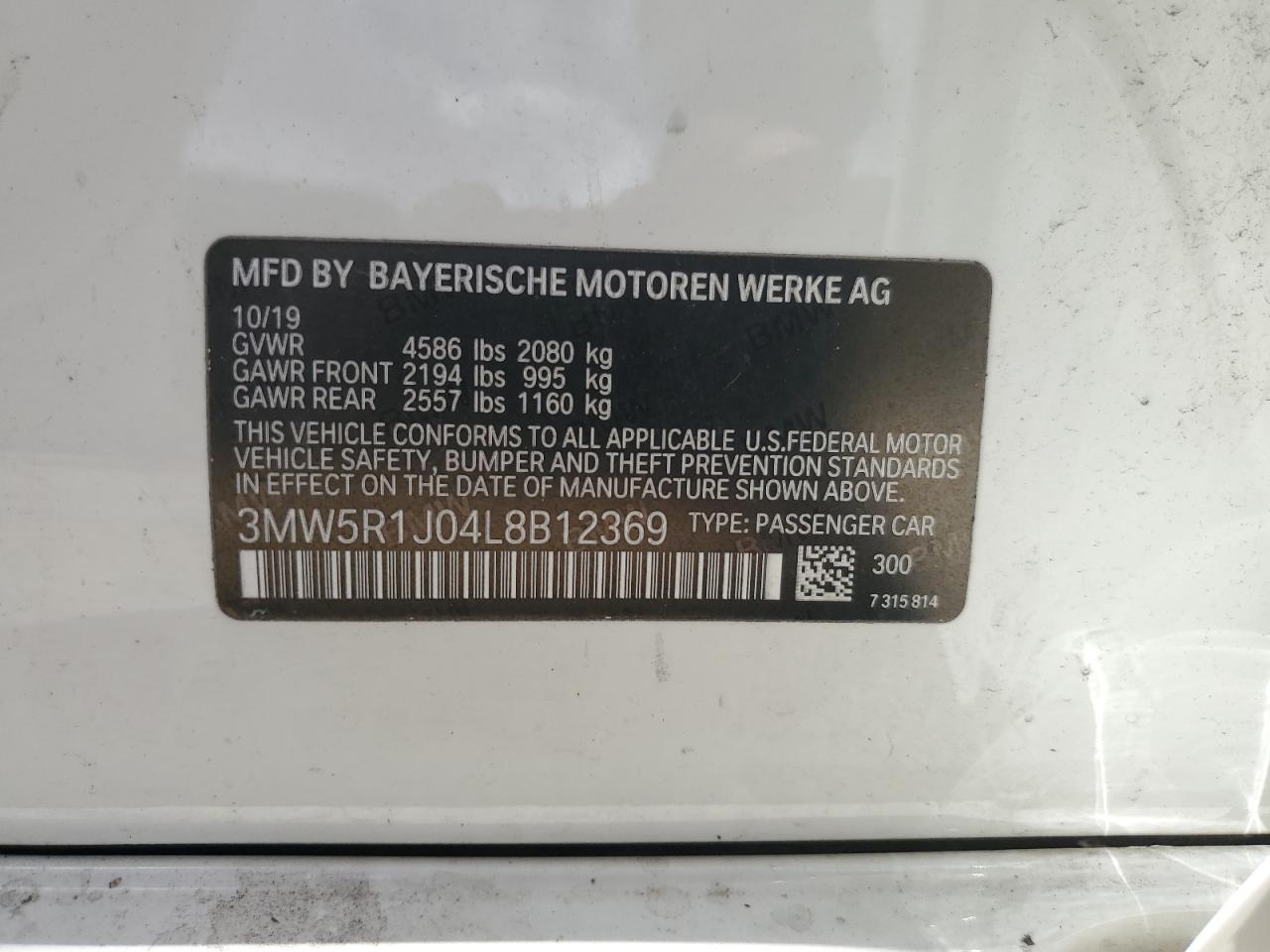 2020 BMW 330I VIN: 3MW5R1J04L8B12369 Lot: 67124704