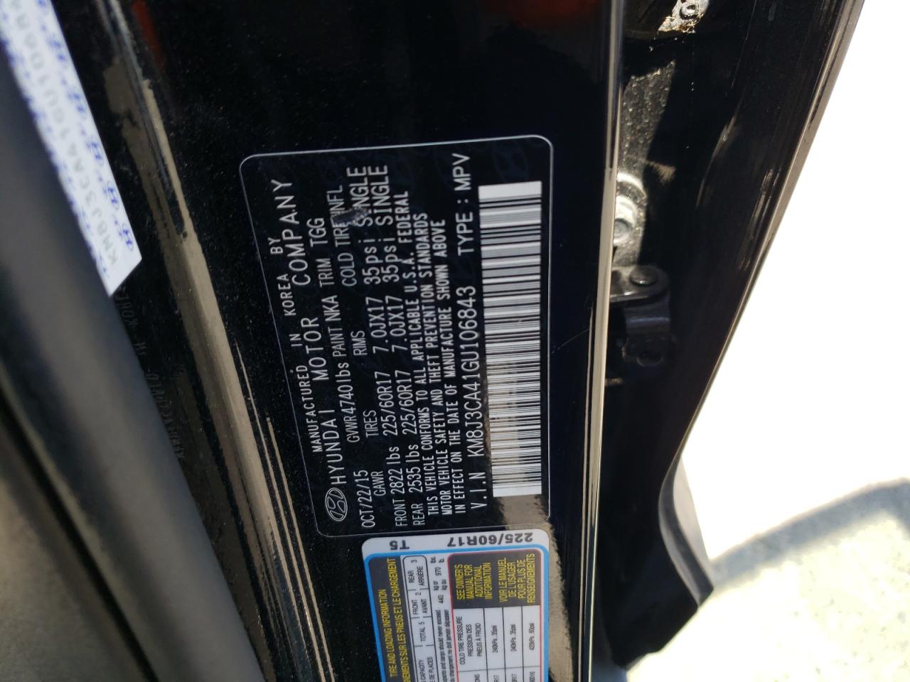 2016 Hyundai Tucson Limited VIN: KM8J3CA41GU106843 Lot: 66236164