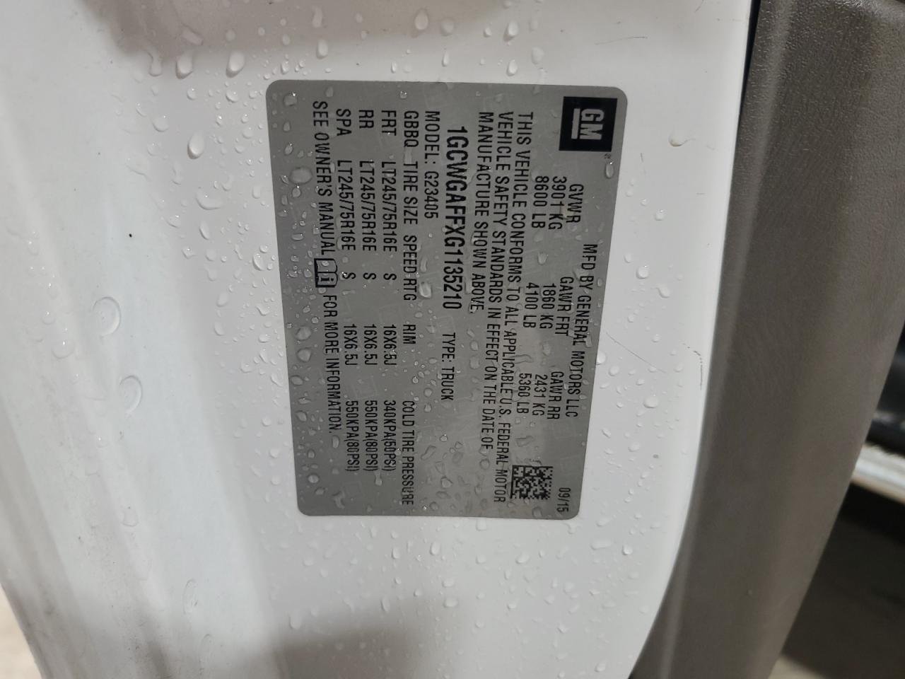 2016 Chevrolet Express G2500 VIN: 1GCWGAFFXG1135210 Lot: 66283104