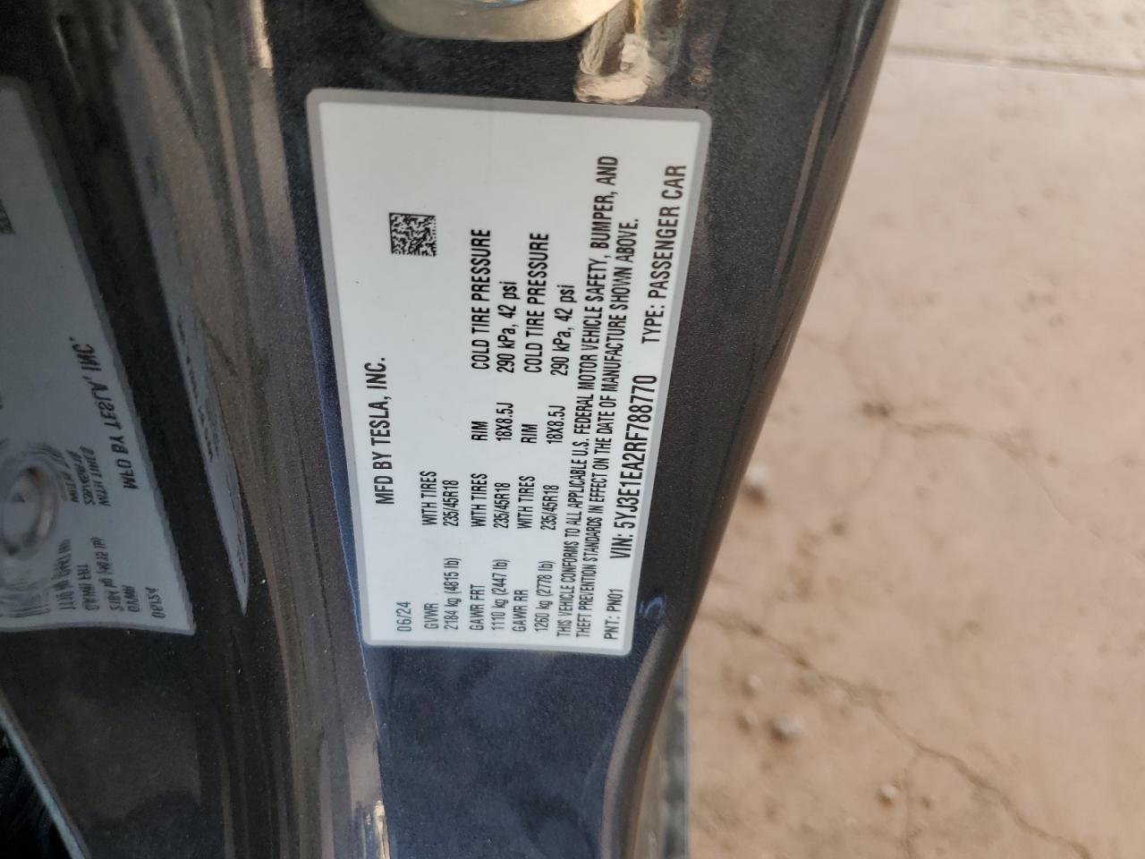 5YJ3E1EA2RF788770 2024 Tesla Model 3