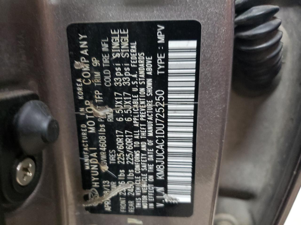 2013 Hyundai Tucson Gls VIN: KM8JUCAC1DU725250 Lot: 65037724